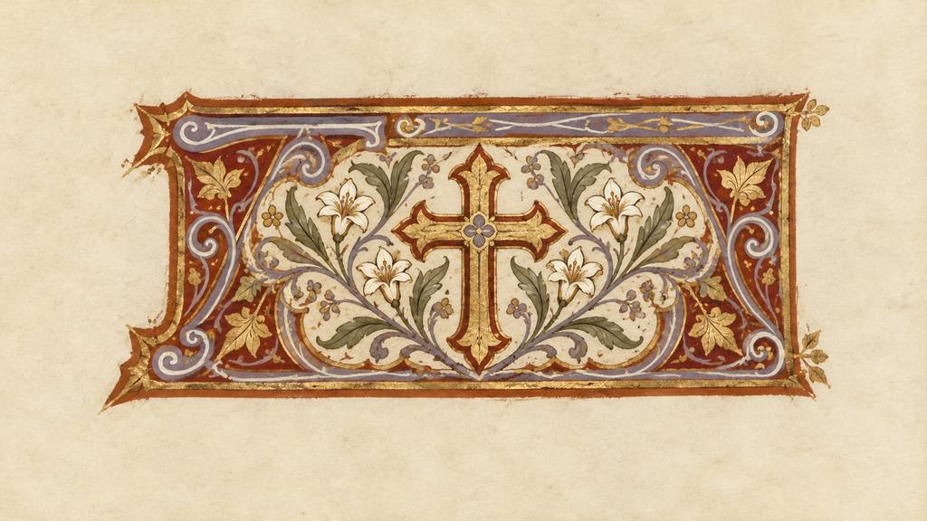 golden cross amid sacred vines